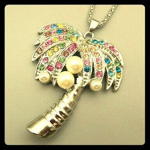🌴⚪Pearl & Rhinest💎ne🌴Palm Tree🌴Necklace⚪🌴